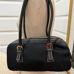 Salvatore Ferragamo Black Shoulder Bag with Gold Buckles